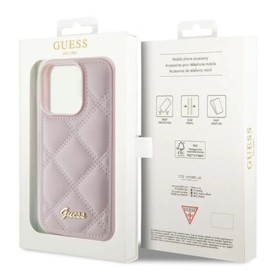 8. Etui Guess Quilted Metal Logo na iPhone 15 Pro Max - różowe