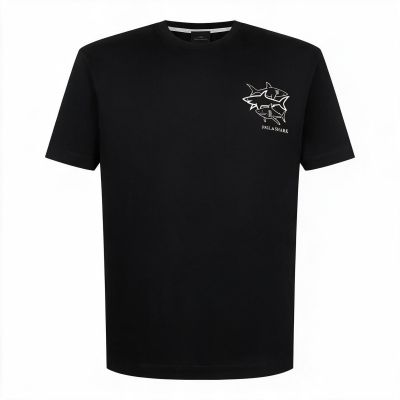 4. Paul&Shark T-shirt bawełniany męski czarny - model 26411035-11, klasyczny krój, wysokiej jakości bawełna