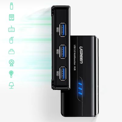 8. Adapter sieciowy Ugreen 20265 USB-A / RJ45 1000 Mbps HUB 3x USB 3.0 - czarny