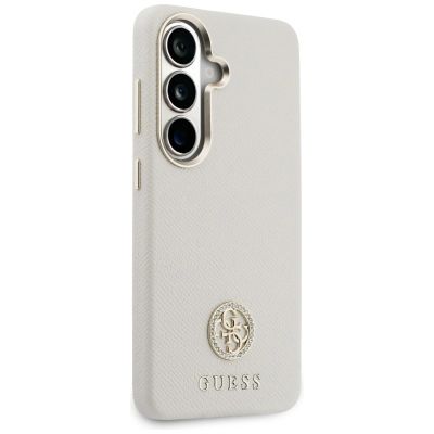4. Etui Guess Rhinestone Round Logo MagSafe na Samsung Galaxy S26 - beżowe