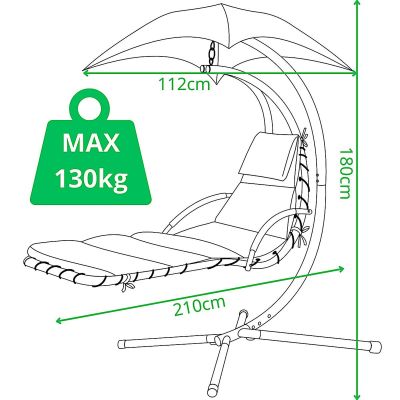 29. HUŚTAWKA FOTEL BUJANY Z PARASOLEM LIZBONA SZARA