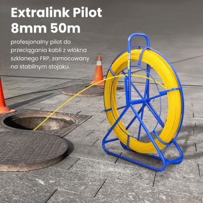 3. Extralink Pilot 8mm 50m | Pilot do przeciągania kabli | włókno szklane FRP, śr. 8mm, dł. 50m, żółty