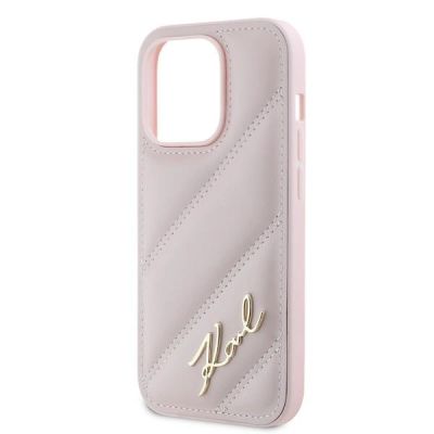 6. Etui Karl Lagerfeld Diagonal Quilted Script na iPhone 14 Pro - różowe