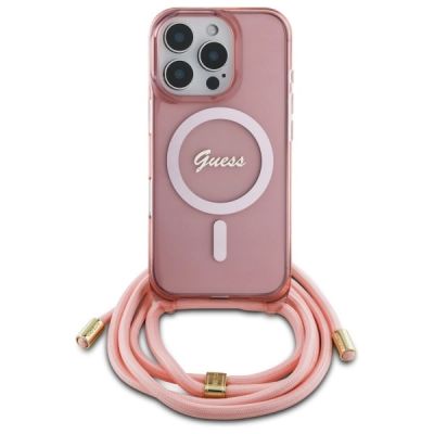 2. Etui Guess Crossbody Cord Script MagSafe na iPhone 16 Pro - różowe