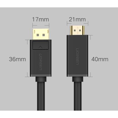 21. Ugreen jednokierunkowy kabel z DisplayPort na HDMI 4K 30 Hz 32 AWG 1,5 m czarny (DP101 10239)