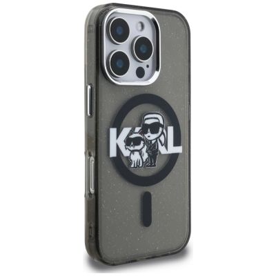 4. Etui Karl Lagerfeld IML Glitter Karl & Choupette Sketch Logo MagSafe na iPhone 16 Pro - czarne