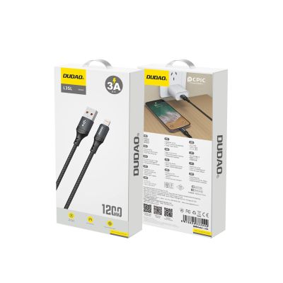 2. Kabel Dudao 3A 30W L3SL USB-A - Lightning w oplocie 1,2m - czarny