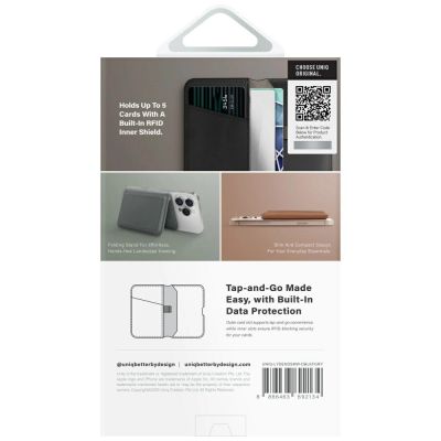 5. Portfel magnetyczny RFID UNIQ Lyden DS ze stojakiem na telefon - czarny