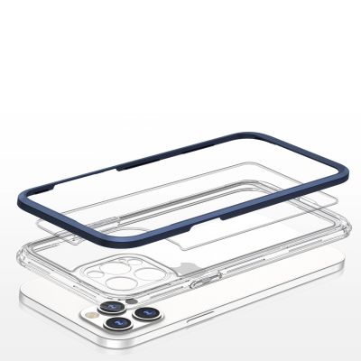 5. Clear 3in1 etui do iPhone 12 Pro żelowy pokrowiec z ramką niebieski