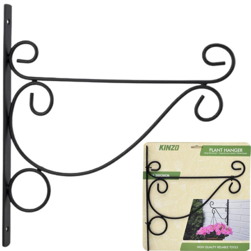 WIESZAK NA ROŚLINY METALOWY ZAWIJASY ORNAMENT CZARNY 26X28CM KINZO