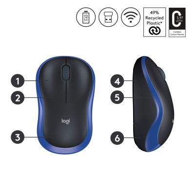 6. Mysz bezprzewodowa Logitech M185 910-002236 (optyczna; 1000 DPI; kolor niebieski)
