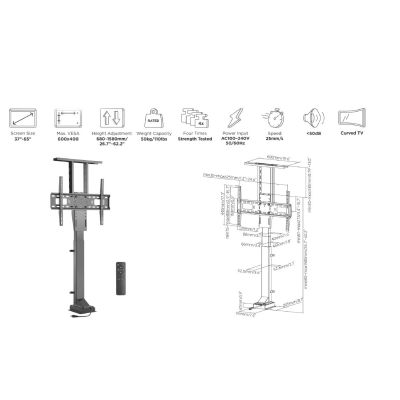 12. Mocowanie do telewizora LCD (zmotoryzowane) - Plastik, Aluminium, Stal - Rozmiar ekranu: 94-165.1 cm (37"-65")