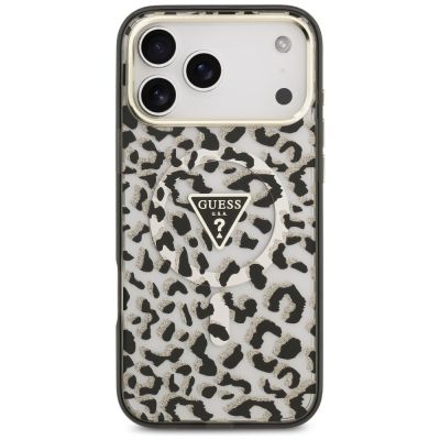 3. Etui Guess IML Leopard Glitter Triangle Logo MagSafe na iPhone 17 Pro Max / 18 Pro Max - czarne