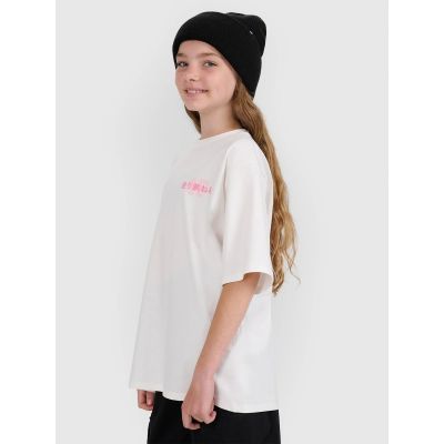 3. T-shirt oversize z nadrukiem dziewczęcy 4F 4FJRAW25TTSHF2935-11S