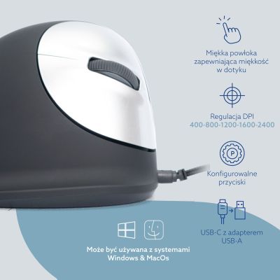 51. Ergonomiczna mysz R-Go Maus HE ergonomicznie praworęczna USB średnia czarna retail