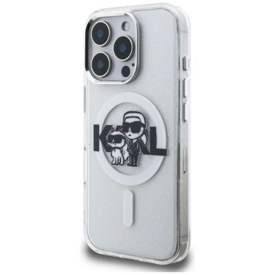 2. Etui Karl Lagerfeld IML Glitter Karl & Choupette Sketch Logo MagSafe na iPhone 16 Pro - przezroczyste