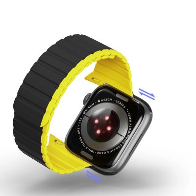 11. Magnetyczny pasek Apple Watch SE, 9, 8, 7, 6, 5, 4, 3, 2, 1 (41, 40, 38 mm) Dux Ducis Strap (LD Version) - czarno-żółty