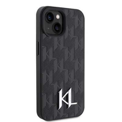 4. Etui Karl Lagerfeld Leather Monogram Hot Stamp Metal Logo na iPhone 15 / 14 / 13 6.1" - czarne