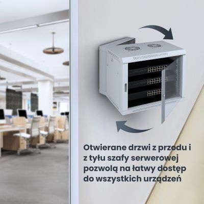 5. Extralink Szafa rack 12U 600x600 AZH Szara montowana na ścianie, dwusekcyjna