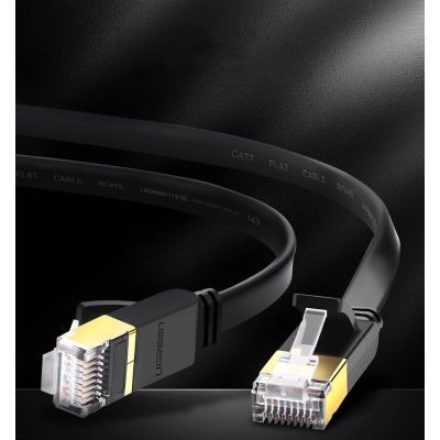 4. Ugreen płaski kabel przewód internetowy sieciowy Ethernet patchcord RJ45 Cat 7 STP LAN 10 Gbps 10 m czarny (NW106 11265)