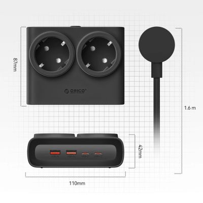 5. Listwa zasilająca Orico PDC25 25W 6w1 2x AC + 2x USB-A + 2x USB-C - czarna