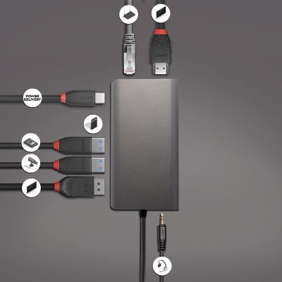 4. Lindy 43323 stacja dokująca Przewodowa USB 3.2 Gen 1 (3.1 Gen 1) Type-C Czarny, Szary