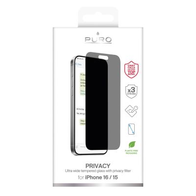 8. Szkło hartowane Puro Privacy Tempered Glass do iPhone 16 / iPhone 15