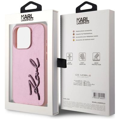 8. Etui Karl Lagerfeld Wrinkled Metal Signature na iPhone 15 Pro - różowe