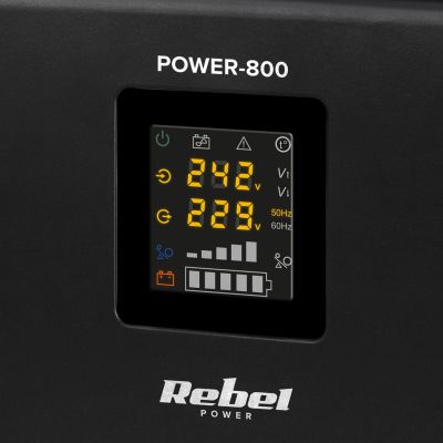 4. Zasilacz Awaryjny Naścienny Rebel POWER-800 - przetwornica z czystym przebiegiem sinusoidalnym i funkcją ładowania  12V 230V 800VA/500W