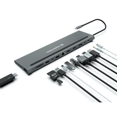 6. Stacja dokująca CONCEPTRONIC 12-1 USB-C->2xHDMI/3xUSB-A/DP/+ 18cm gr