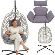 FOTEL WISZĄCY KOKON ZE STELAŻEM 195CM JASNY SZARY 120KG