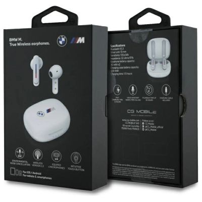 6. BMW słuchawki Bluetooth BMBEMIATP20LOH    TWS + stacja dokująca biały/white Printed Logos