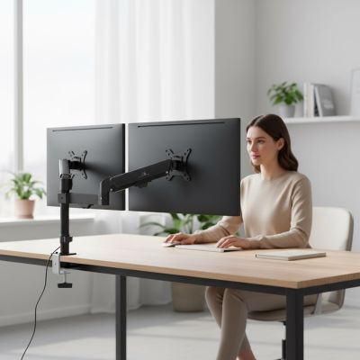 26. MACLEAN UCHWYT NA 2 MONITORY,SPRĘŻYNA GAZOWA, 17"-32", 2-10KG, CZARNY MC-136