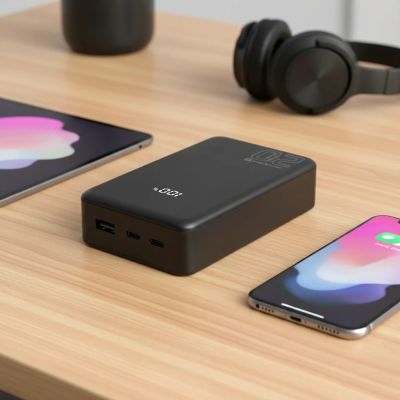 6. EVERACTIVE POWERBANK 20 000MAH, 1X USB, 2X USB-C, 20W, QC4+, WYŚWIETLACZ LCD, CZARNY EB-22QB