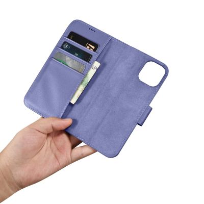 14. iCarer Wallet Case 2in1 etui iPhone 14 Plus skórzany pokrowiec z klapką Anti-RFID jasnofioletowy (WMI14220727-LP)