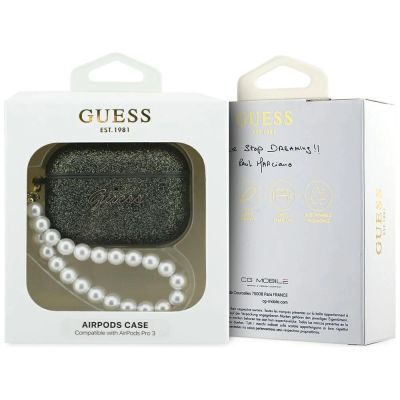 4. Etui Guess Glitter Pearl Strap na AirPods Pro 3 - czarno-brokatowe