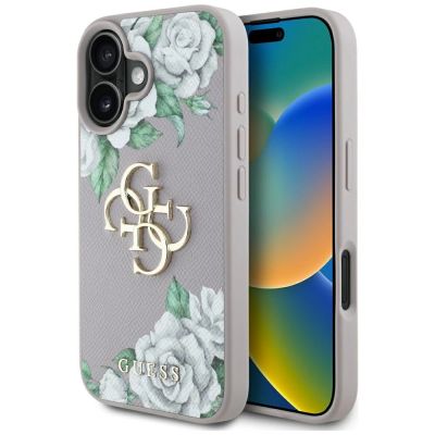 Etui Guess Grained Roses Big 4G logo na iPhone 16 - fioletowe