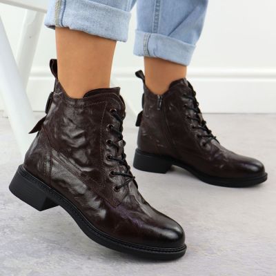 6. Skórzane workery damskie ocieplane botki brązowe Vinceza  86412