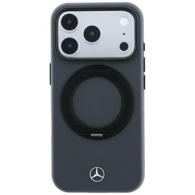 3. Etui Mercedes Leather with Ring Stand MagSafe na iPhone 18 Pro / 17 Pro - ciemnoszare