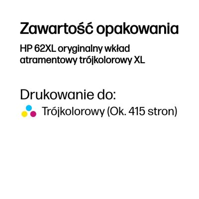 39. Tusz HP kolor HP 62XL, HP62XL=C2P07AE, 415 str.