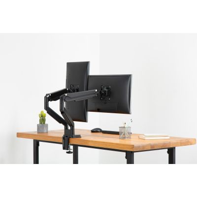 14. Ramię biurkowe podwójne (zacisk) 2xLCD max. 32"max. 2x 9kg uchylno-obrotowe czarny