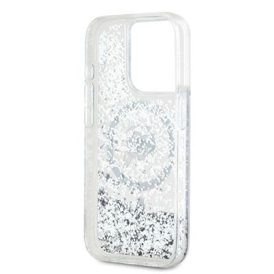 7. Etui Karl Lagerfeld Liquid Glitter Karl Head MagSafe na iPhone 15 Pro - przezroczyste