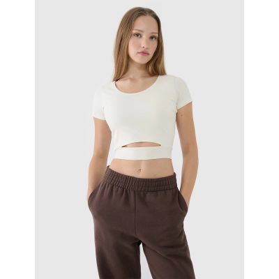 T-shirt crop top gładki damski 4F 4FRSS25TTSHF2695-11S