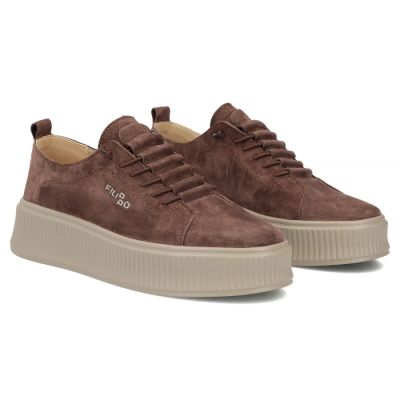 4. Skórzane półbuty damskie zamszowe sneakersy brązowe Filippo DP8343
