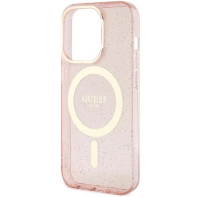 6. Etui Guess Glitter Gold MagSafe na iPhone 14 Pro - różowe