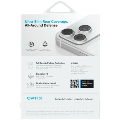 8. Folia ochronna na aparat i tył panelu UNIQ Optix Aeroshield+ Camera Module Protector na iPhone 17 Pro Max