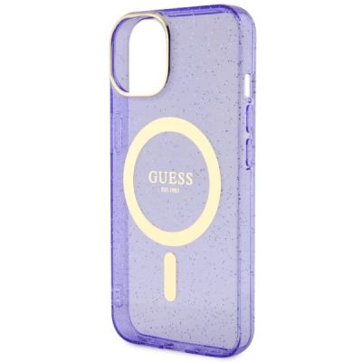 6. Etui Guess Glitter Gold MagSafe na iPhone 14 - purpurowe