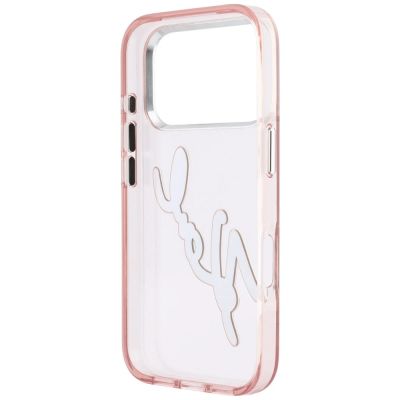 7. Etui Karl Lagerfeld IML Big Signature Resin Metal Frame na iPhone 18 Pro Max / 17 Pro Max - różowe