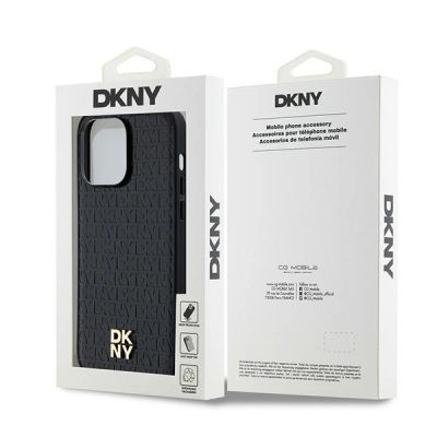 8. Etui DKNY Leather Monogram Pattern Metal Logo MagSafe na iPhone 14 Pro Max - czarne
