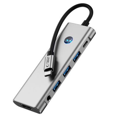 5. Adapter Tech-Protect HB04 HUB Adapter 9w1 USB-C + USB2.0 + USB3.0 + HDMI 4K 60Hz + SD / TF + PD100W + AV3.5 - szary
